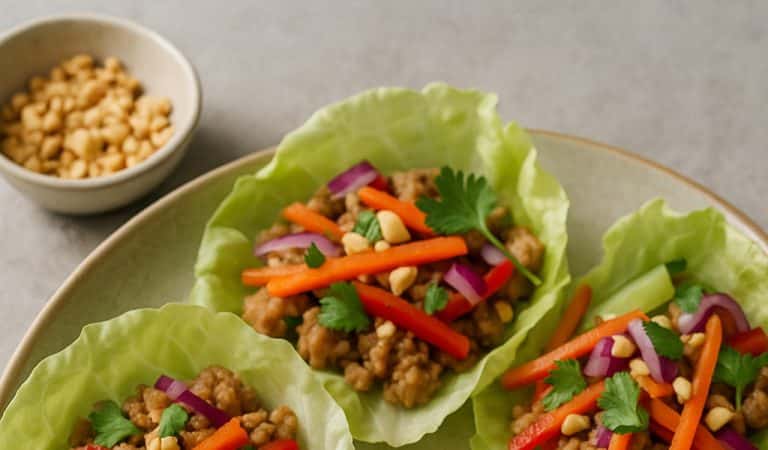 Rollitos de lechuga estilo Thai con cerdo y verduras crujientes