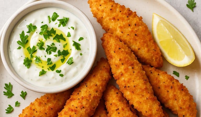 Fingers de pollo con salsa de yogur limón y menta